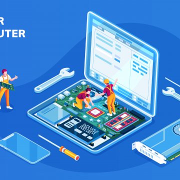 Fixing a broken computer cartoon